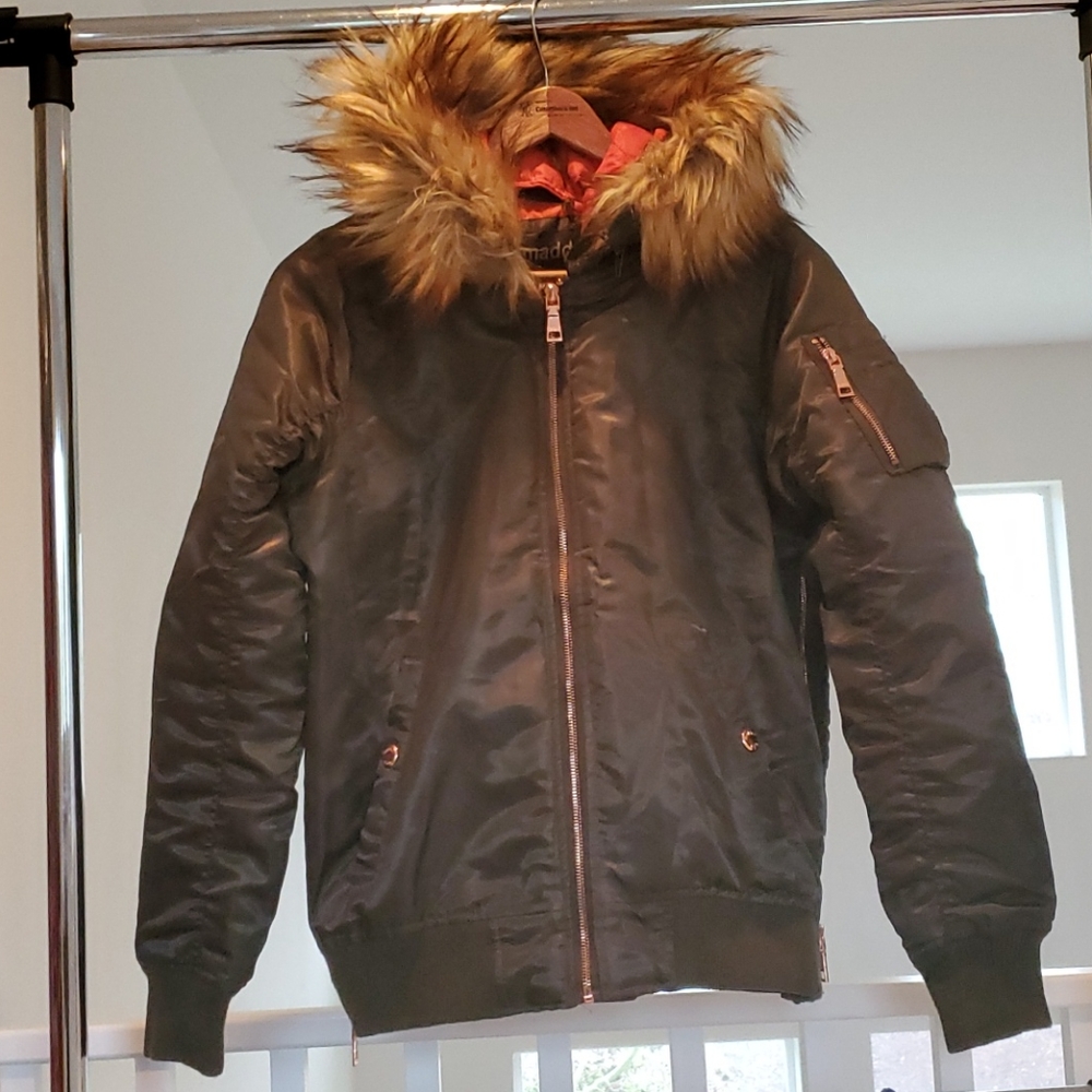Madden NYC Faux-Fur Hooded Bomber Jacket